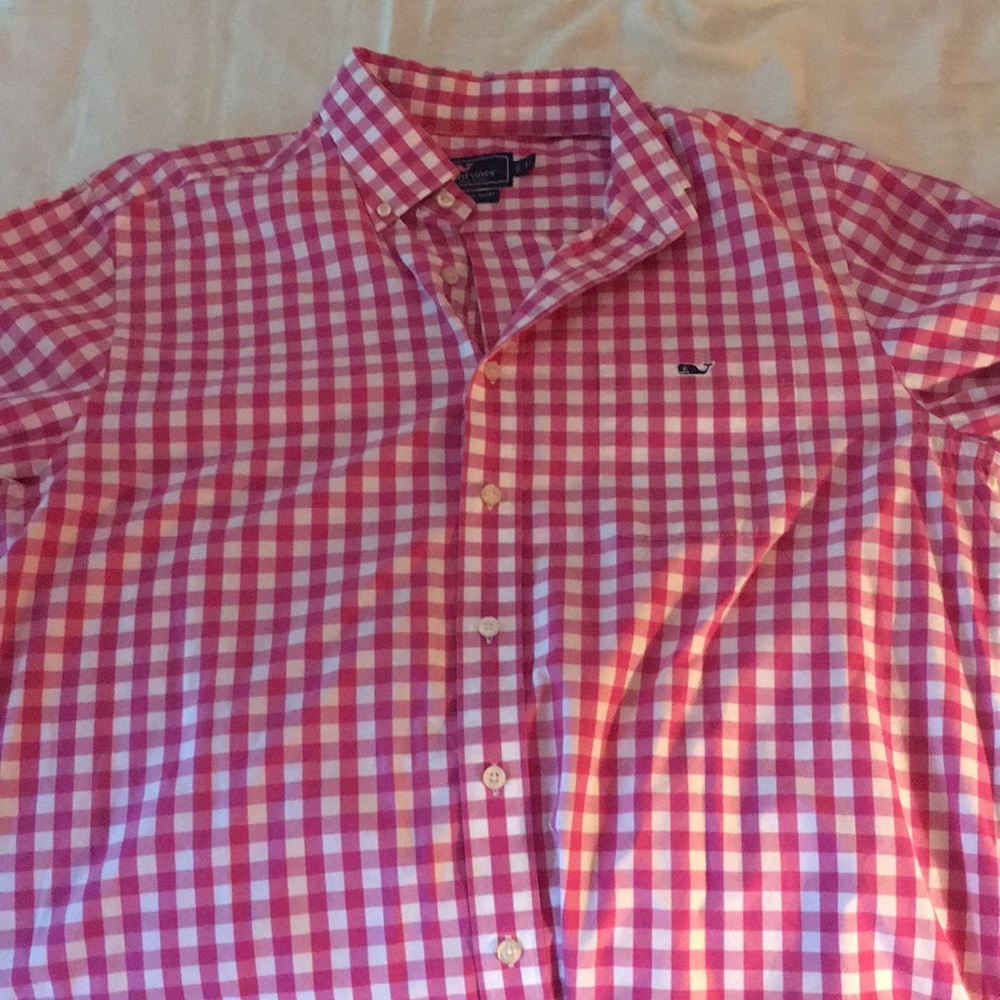 Pink and White gingham Vineyard Vines button down